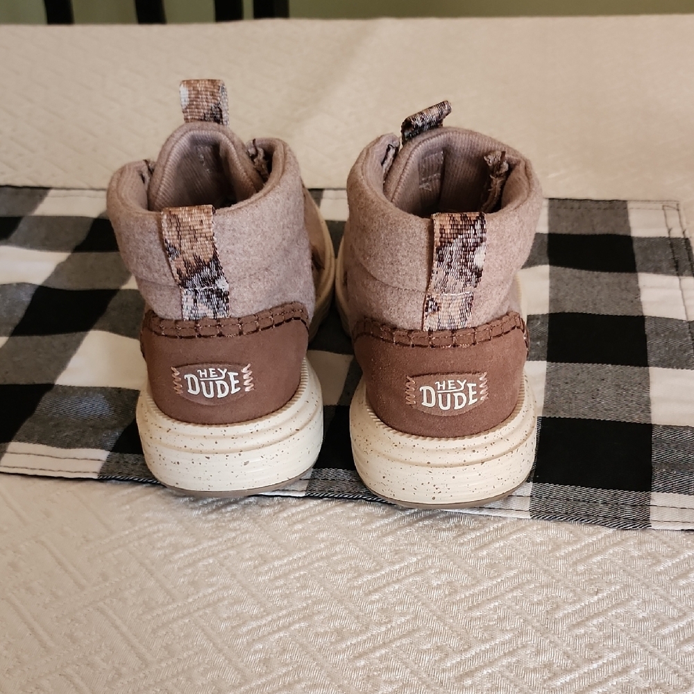 Hey Dude Womens Tan and Brown Suede-Look High-Top Boots